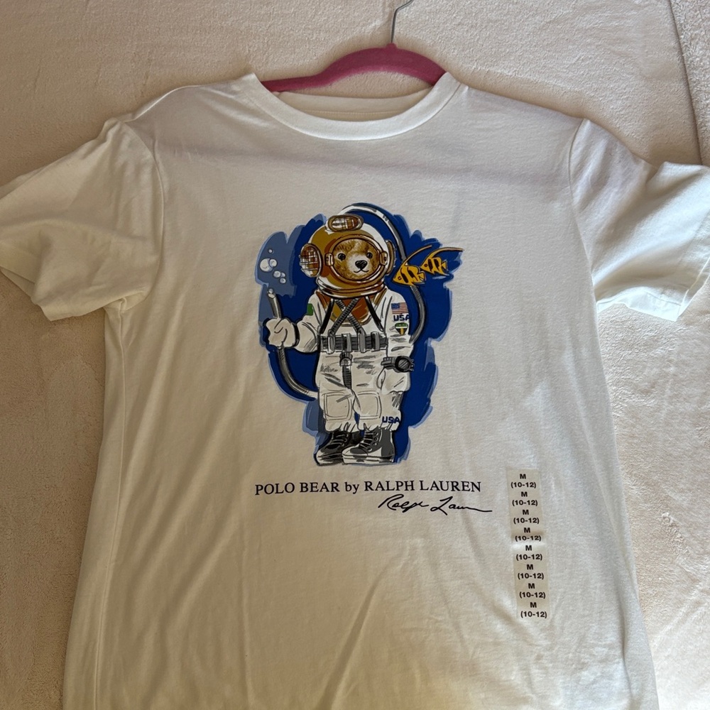 Ralph Lauren Polo Bear Astronaut Tee - White with Blue & Gold Graphic